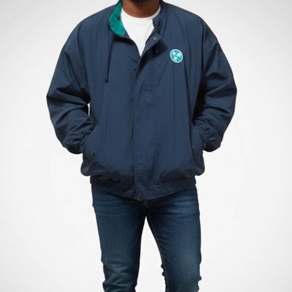 Castaways Vintage Blue Nautical Stripe Windbreaker Jacket Unisex Mens XLarge - Picture 2 of 16